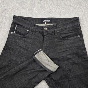 Revtown Jeans Mens 33x32 Fits 35x32 Black Denim Selvedge Dark Wash Taper Stretch